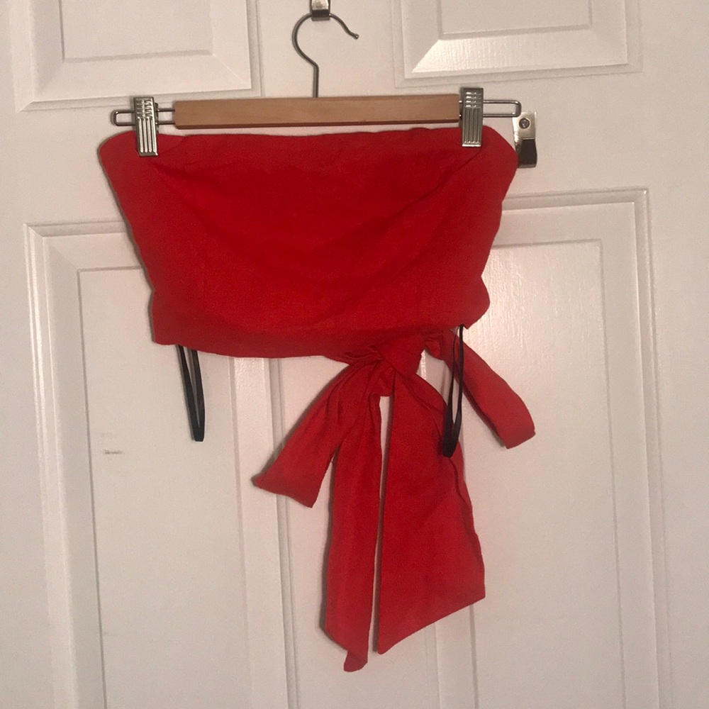 NEVER WORN red strapless top tie back